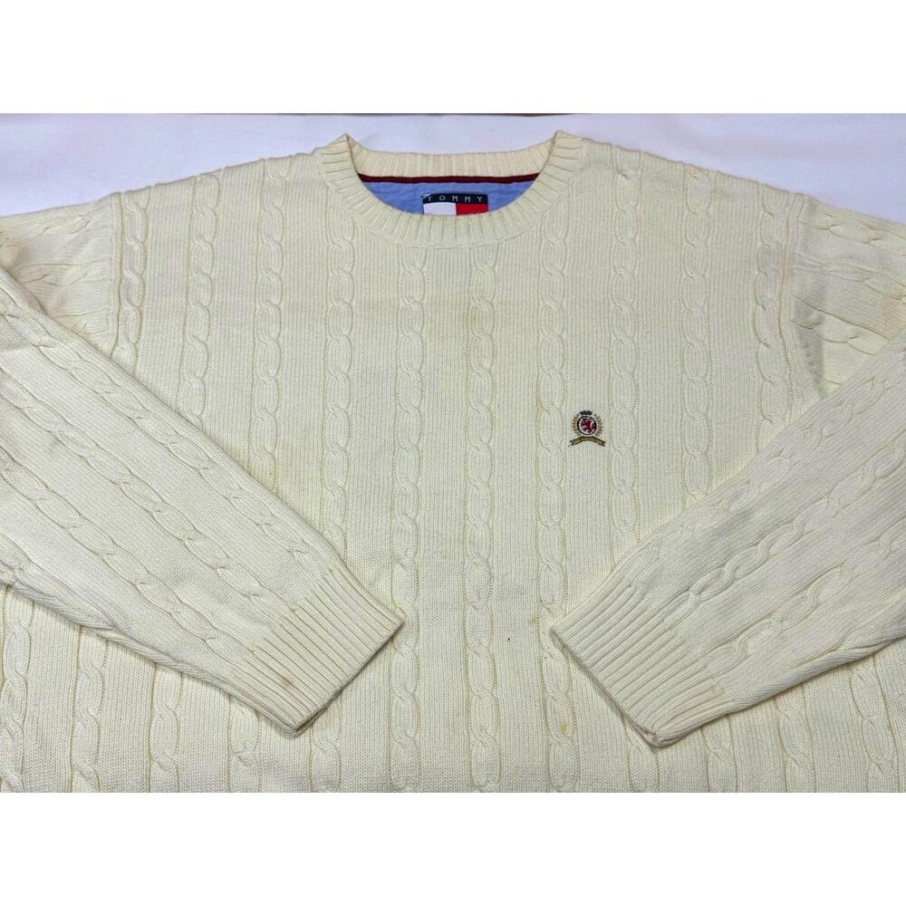 Tommy Hilfiger Cream Cable Knit Sweater Size Large Cotton Vintage Y2K